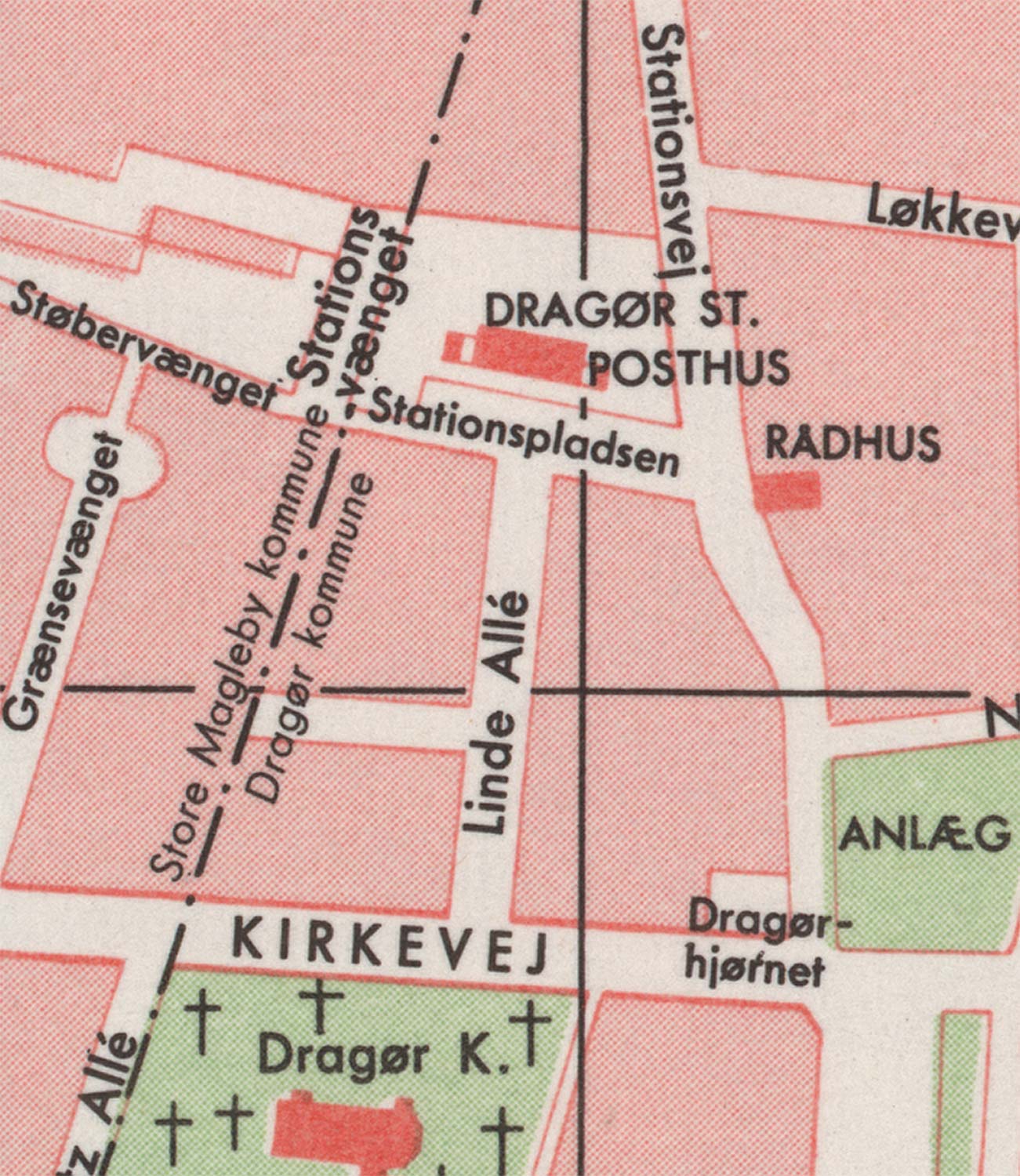 Grænsen imellem Dragør og Store Magleby Kommuner vist i Kraks Kort fra 1966. Foto: Historisk Arkiv Drag­ør.