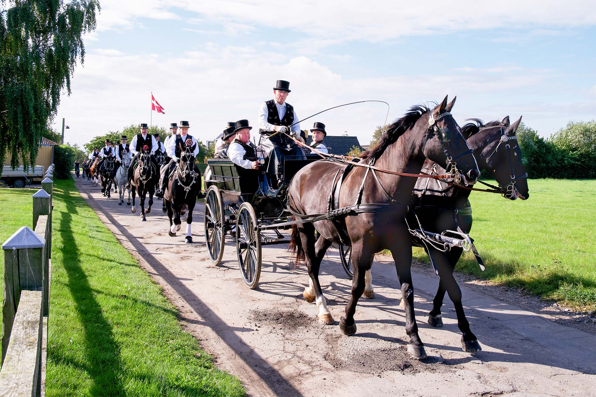 Fastelavnsforeningens æresmedlemmer bliver kørt i en til anledningen lånt hestevogn. Foto: TorbenStender.