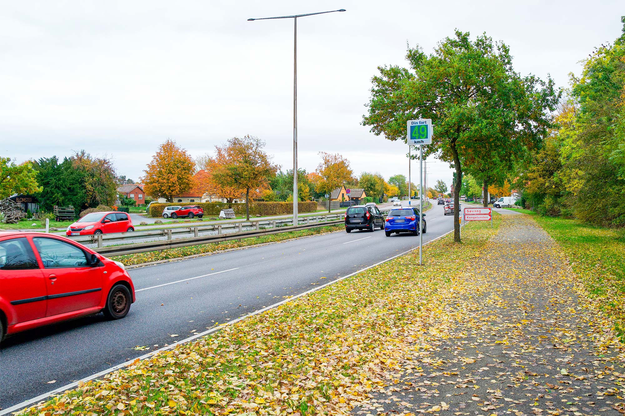 Den nye tavle på Englandsvej giver oplysning om den kørte hastighed. Foto: TorbenStender.