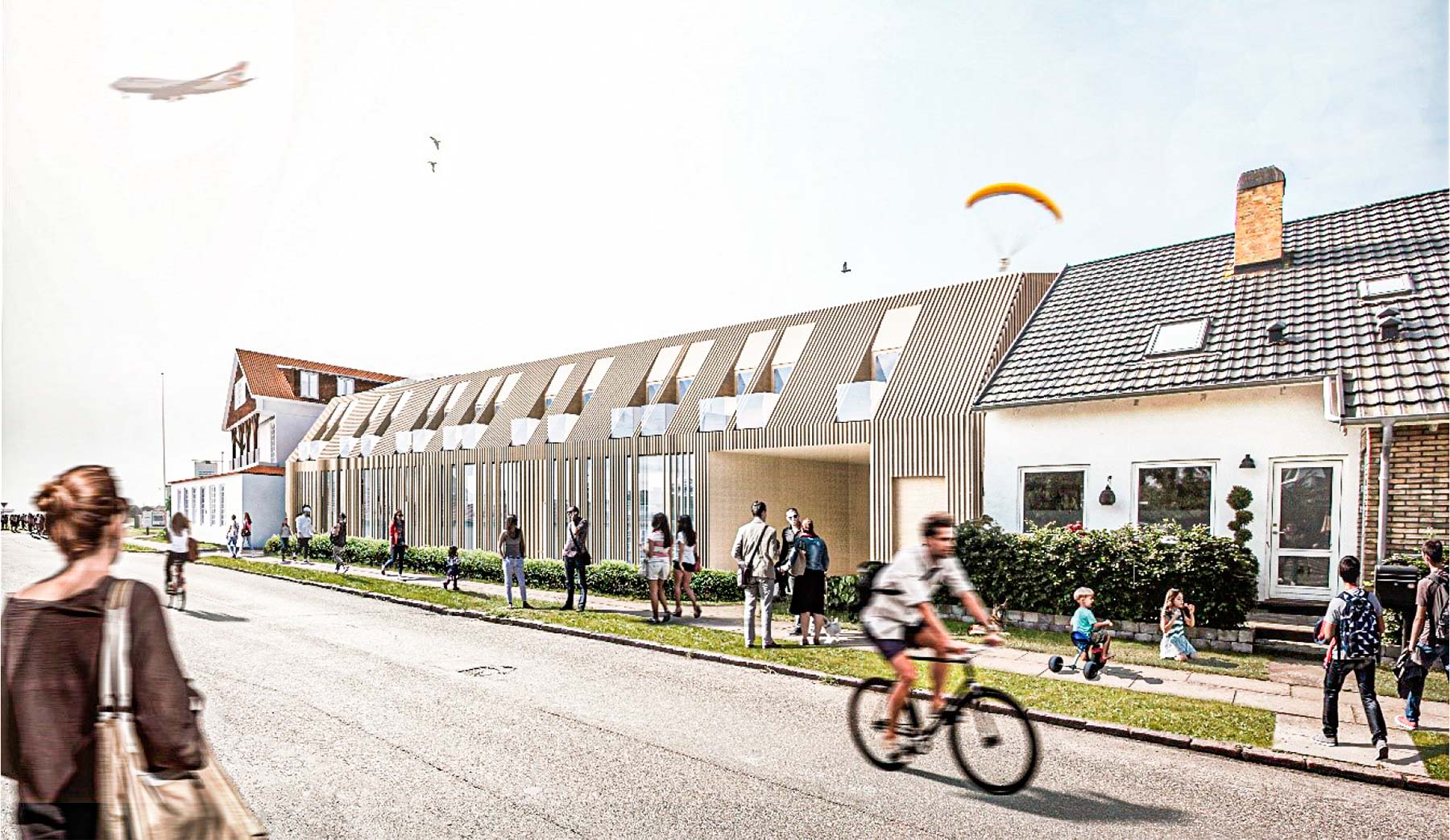 Visualisering af den nye tilbygning på Drogdensvej. Illus.: Forslag til Lokalplan 76 – Dragør Kommune.