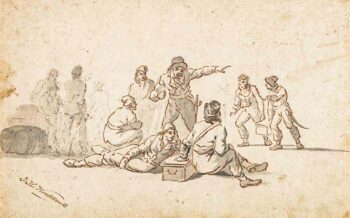 J.H. Koekkoeks (1778–1851) tegning »Scheepsvolk met kisten«. Foto: Zeeuws Archief.