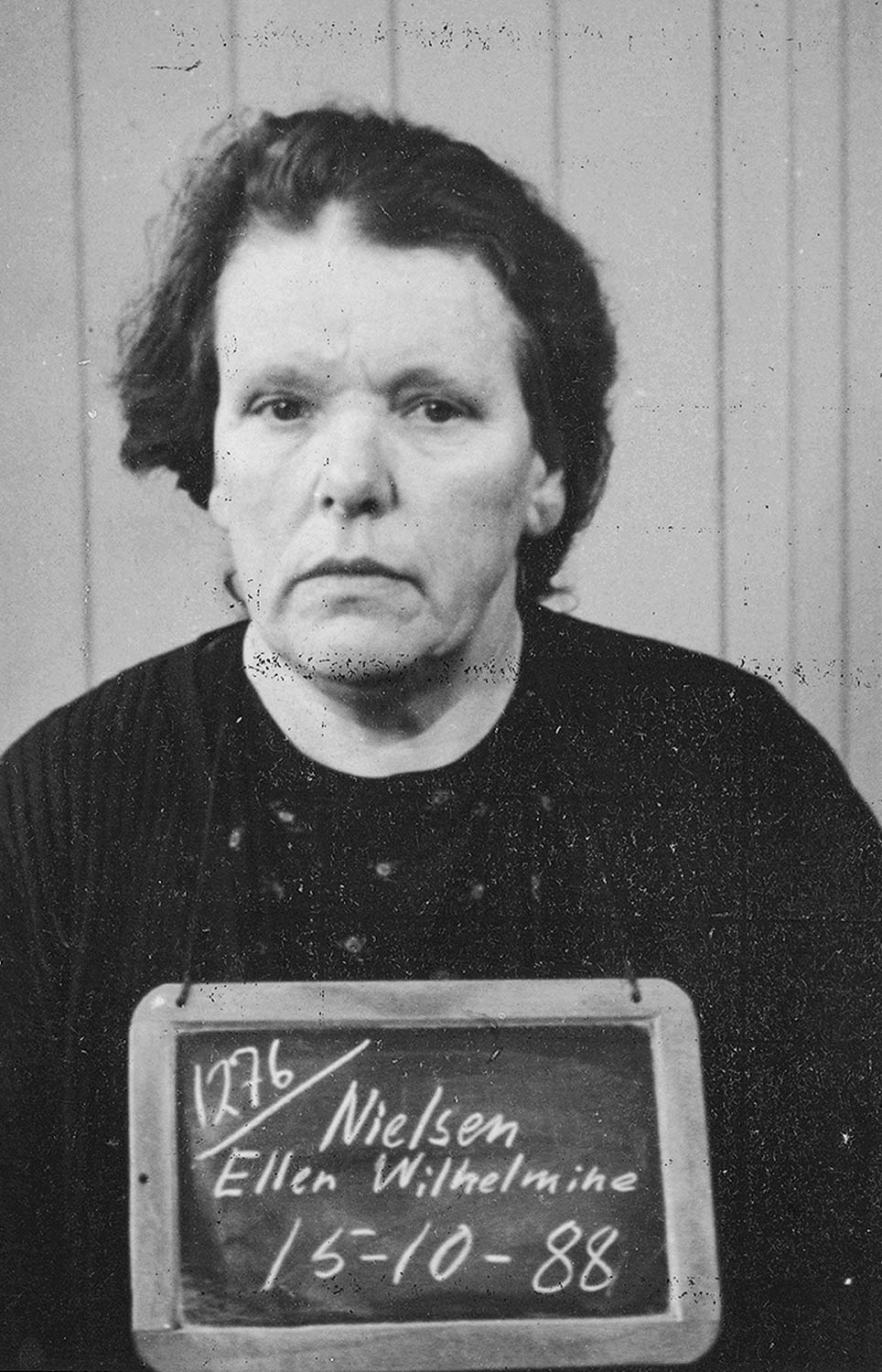 Ellen Wilhelmine Nielsen efter anholdesen i 1944. Foto: Historisk Arkiv Dragør.